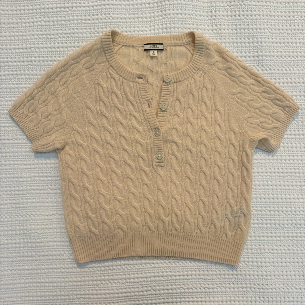 J Crew 100% cashmere Henley short sleeve sweater, Small